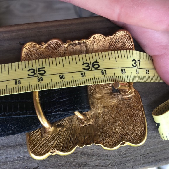 Vintage Carlisle black Lizard Leather belt Medium gold brass buckle USA - Picture 5 of 5